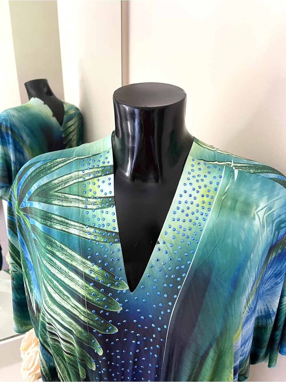 Plus Size Maxi Dress 1X Long Blue Green Women’s Dress Stretch - Picture 6 of 7